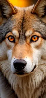 Majestic wolf with golden eyes wallpaper.