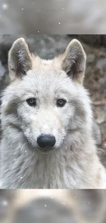 Majestic gray wolf in natural setting, perfect for wallpaper.