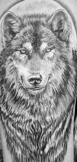 Artistic black and white wolf tattoo design for mobile wallpaper.