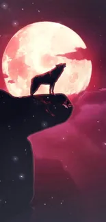 Mobile wallpaper of a lone wolf howling at a pink full moon.