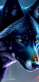 Vivid and artistic wolf wallpaper for mobile devices in dark blue hues.