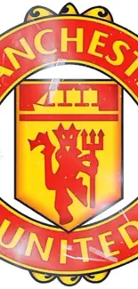 Manchester United crest with red and yellow design for mobile wallpaper.