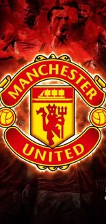 Manchester United emblem on a vibrant red background wallpaper.