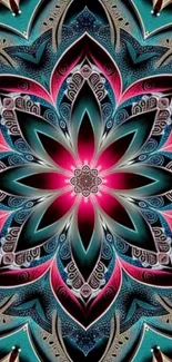 Vibrant mandala art phone wallpaper with teal and pink patterns.