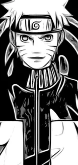 Black and white manga-style illustration of a ninja character.