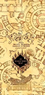 Vintage Marauder's Map with detailed castle design on a beige background.