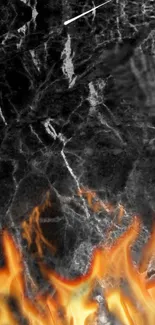 Black marble with vibrant flames wallpaper for mobile phones.