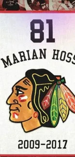 Marian Hossa tribute jersey wallpaper reflecting his career from 2009 to 2017.