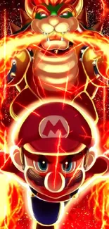 Mario and Bowser epic fiery battle wallpaper.