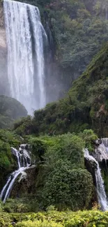 Stunning view of Marmore Falls surrounded by lush greenery in Italy's Umbria region.