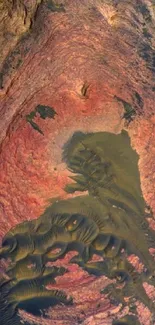 Aerial view of a Martian crater with red and earthy tones.