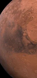 Detailed view of the red planet Mars, showcasing its iconic surface.