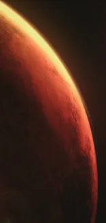 Mobile wallpaper featuring the red planet Mars against a dark cosmic backdrop.