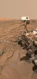 Mars rover exploring the Martian surface, showcasing the red planet's rugged landscape.