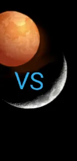 Mars versus Moon mobile wallpaper with black background.