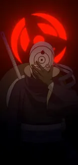 Anime wallpaper with a masked character and red backdrop.