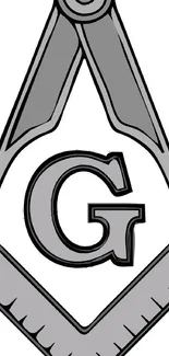 Minimalist Masonic emblem with central G in gray scale.