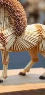 Intricate matchstick sculpture of a horse, creatively designed in natural tones.