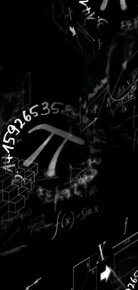 Elegant black wallpaper featuring math symbols and equations.