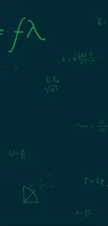 Dark teal wallpaper with green mathematical equations.