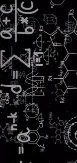 Abstract black wallpaper with equations and formulas.