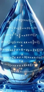 Water drop with mathematical equations in blue tones.