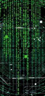 Green matrix code wallpaper with binary digits.