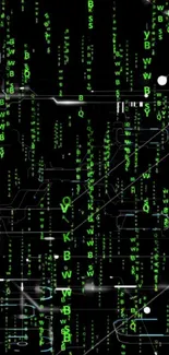 Green Matrix-like digital code on a black background wallpaper.