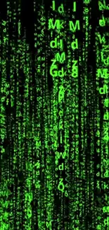 Matrix-style green code on black background for mobile wallpaper.