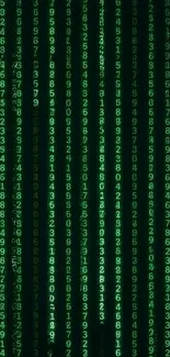Green matrix code wallpaper with cascading numbers.