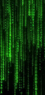 Green Matrix code wallpaper with binary digits.