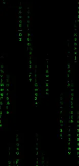 Matrix-themed mobile wallpaper with glowing green code on a black background.