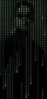 Mobile wallpaper with Matrix-style green code pattern on a dark background.