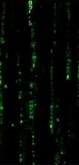 Matrix-style digital green code wallpaper with black background.