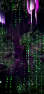 Matrix-themed wallpaper with green digital code on a vibrant background.