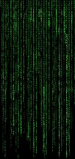 Matrix inspired wallpaper with green cascading code on a dark background.