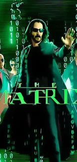 Matrix movie wallpaper featuring main characters in a digital setting.