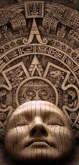 Intricate Mayan mask and calendar art wallpaper.