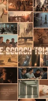 Warm-toned movie scene collage wallpaper for mobile phones.