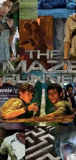 The Maze Runner collage wallpaper featuring iconic scenes and characters.