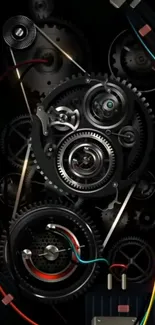 Intricate gear and wire design on a dark background for mobile wallpaper.