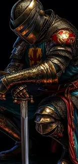 Detailed illustration of a medieval knight in ornate armor.