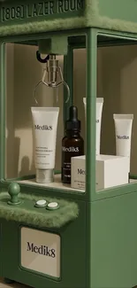 Green vending machine with Medik8 products.