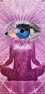 Meditative abstract wallpaper with a mystical eye and purple hues.