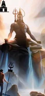 Shiva meditating on mountain in serene mobile wallpaper.