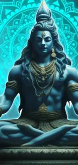 Meditative Shiva with blue mandala background