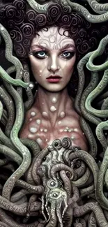 Medusa-inspired artwork with intricate snakes.