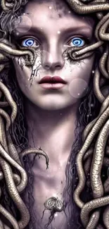 Medusa-inspired fantasy art wallpaper with mystical elements and vivid colors.