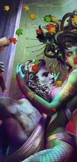 Artistic Medusa mythology wallpaper with vibrant colors and mythic theme.