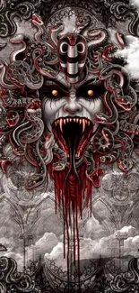 Intricate Medusa horror art wallpaper with snakes.